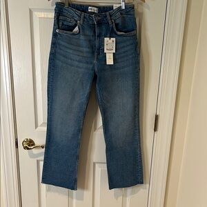 Zara Blue Cropped Ankle Jeans High-Rise